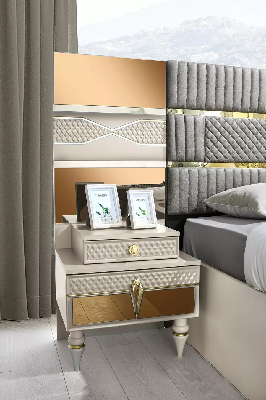 Chambre à coucher Marsilya en MDF avec sommier et banc