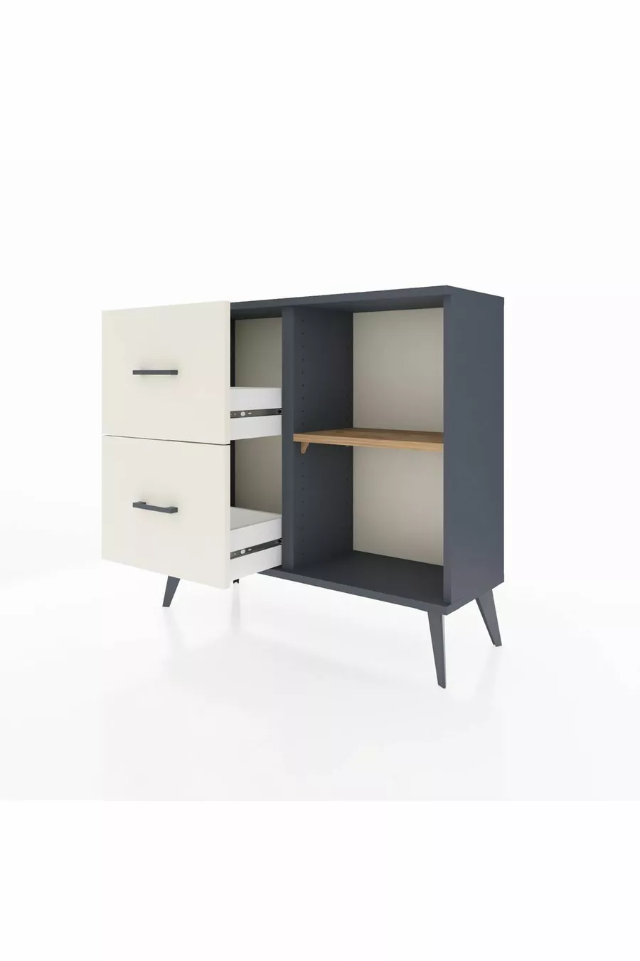 Comò Arges con Un Ripiano e 2 Cassetti Antracite-Pino/Marmo