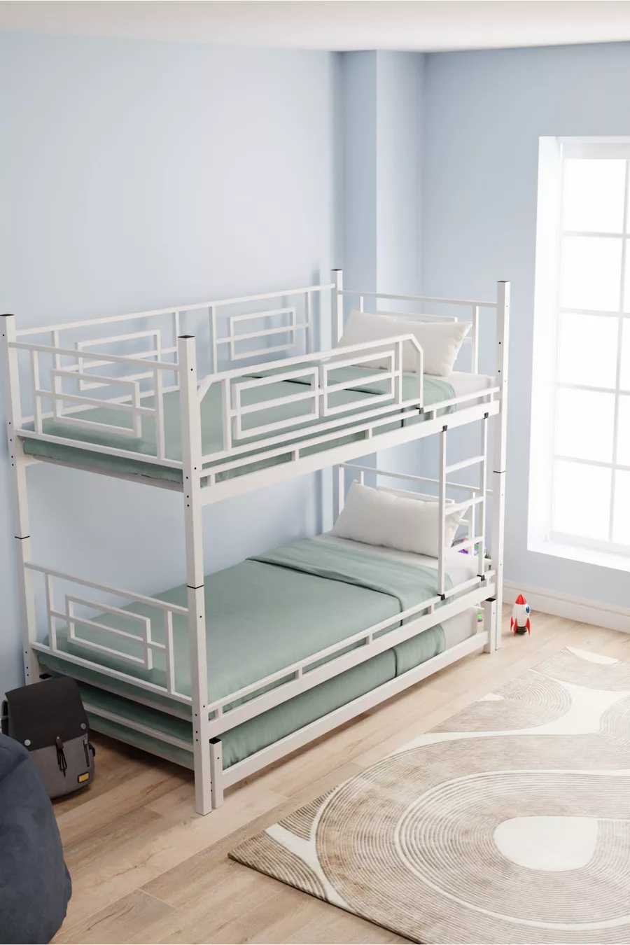 Letto a Castello e Letto Singolo in Metallo per Cameretta dei Bambini Defne Yavrulu Bianco