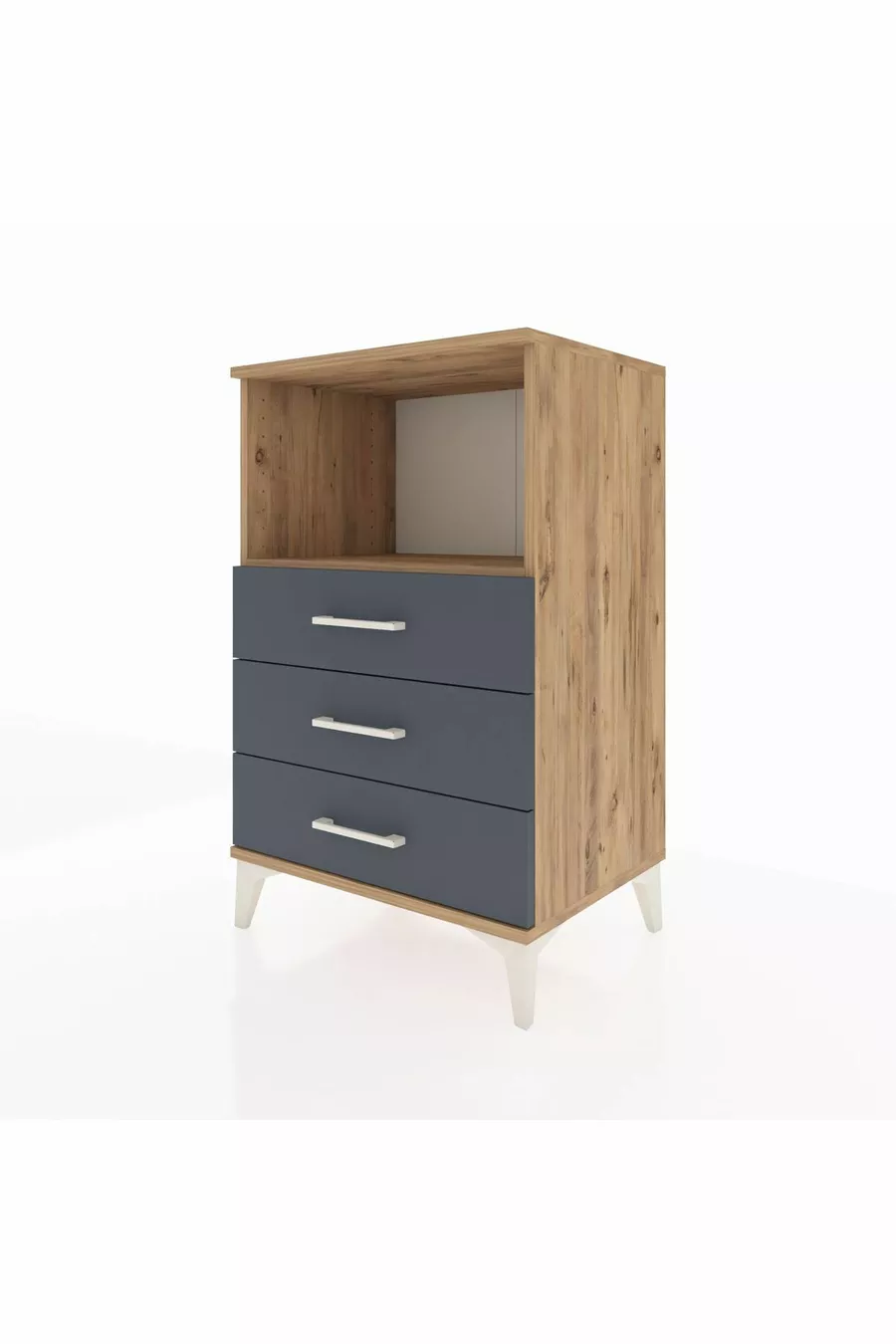 Hyperion Nightstand with One Shelf and 3 Drawers Pine-Anthracite