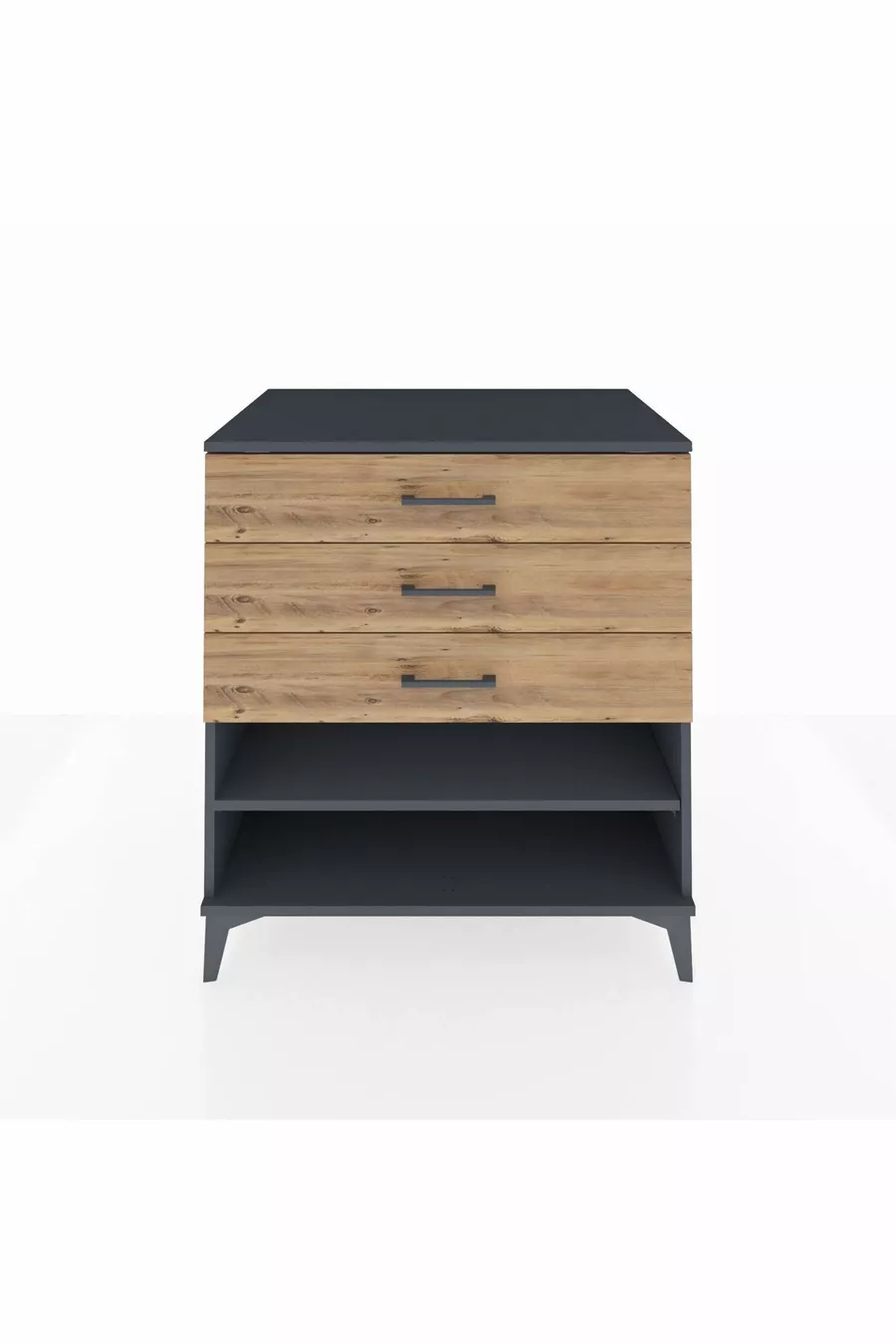 Commode Kronos à une étagère et trois tiroirs Anthracite-Pin