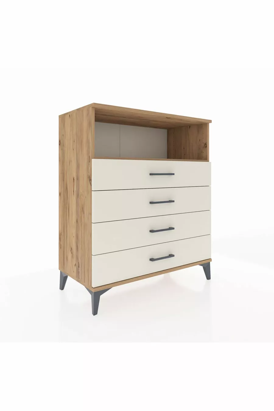 Commode Hyperion à un seul étagère et 4 tiroirs en pin-onyx