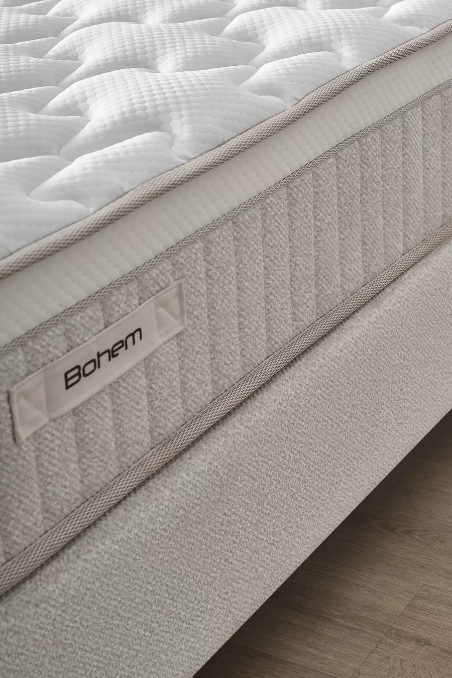 Ensemble de sommeil Bohem Prime pour une personne – Matelas à ressorts ensachés, lit coffre, tête de lit, ensemble 3 pièces