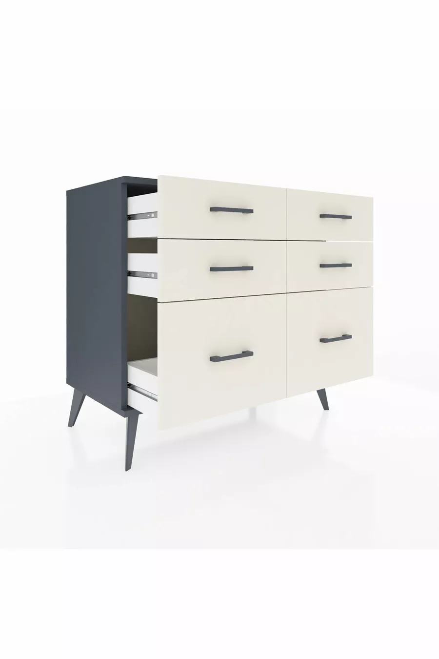 Commode Hyperion 6 tiroirs Anthracite-Anthracite/Pierre de lune