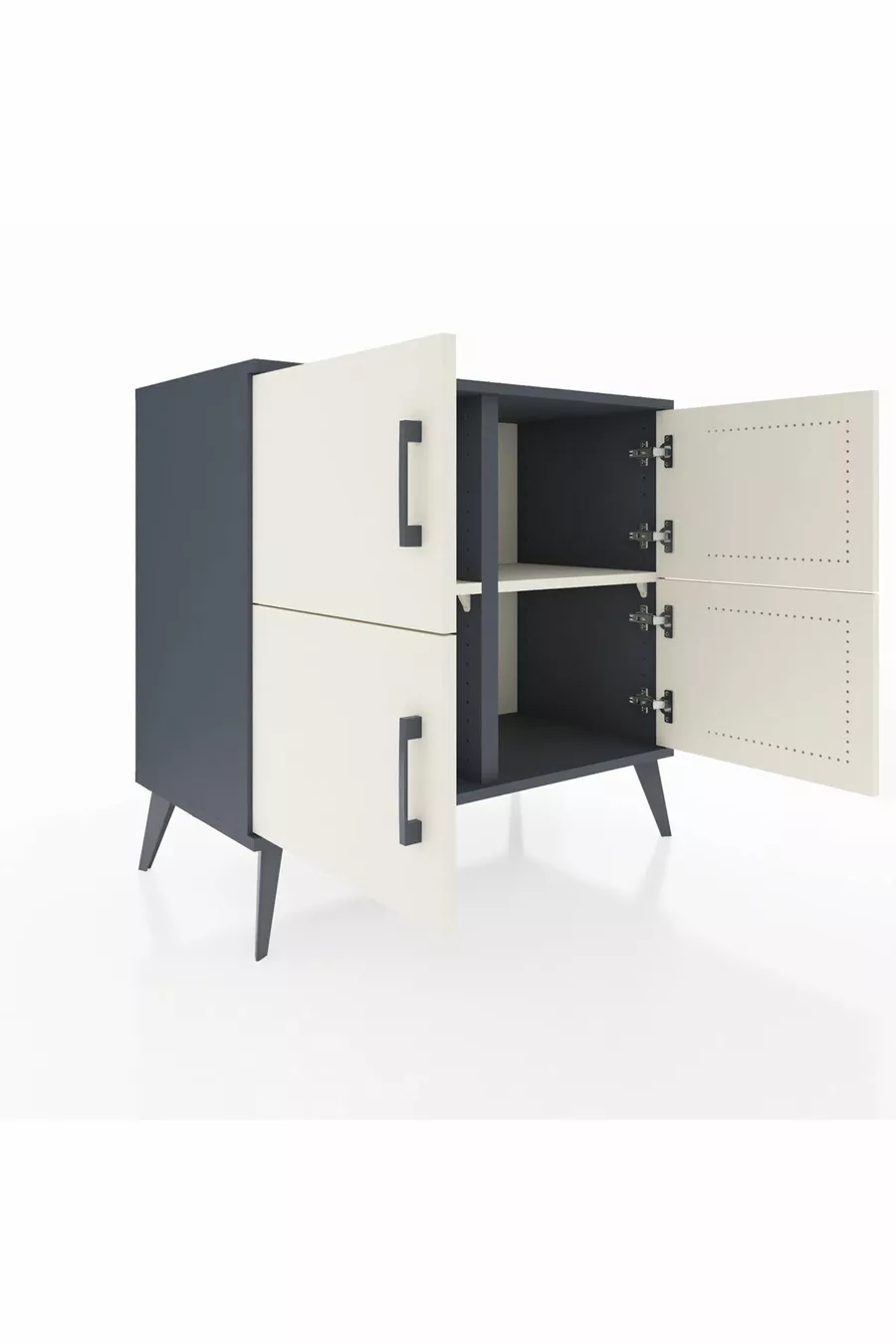 Commode Hyperion 2 étagères 4 portes Anthracite-Pierre de lave