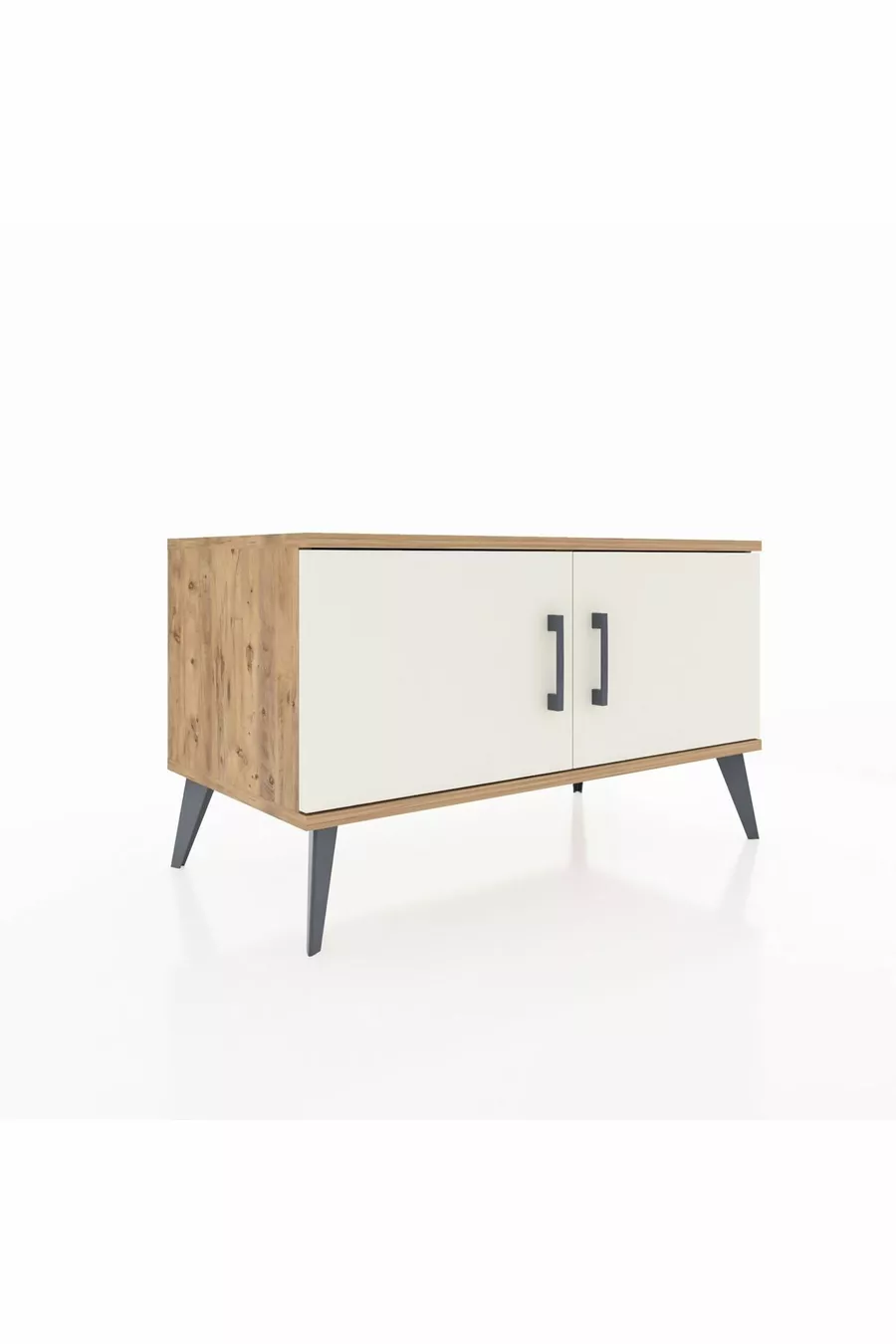 Commode Hyperion 2 étagères 2 portes Pin-Gris Ancien