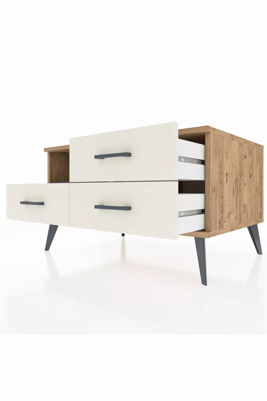Commode Kronos à une étagère et trois tiroirs Pin-Anthracite/Marbre