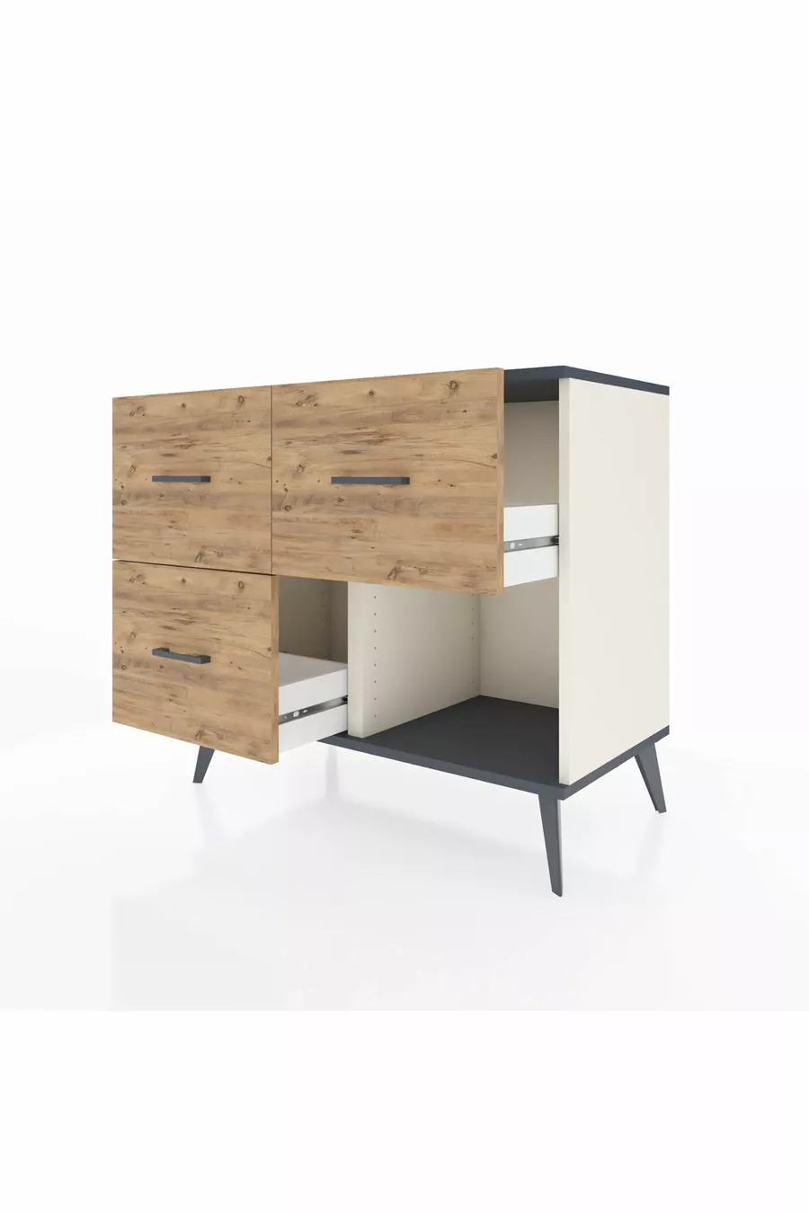 Hyperion Dresser 3 Drawers Moonstone-Anthracite/Pine