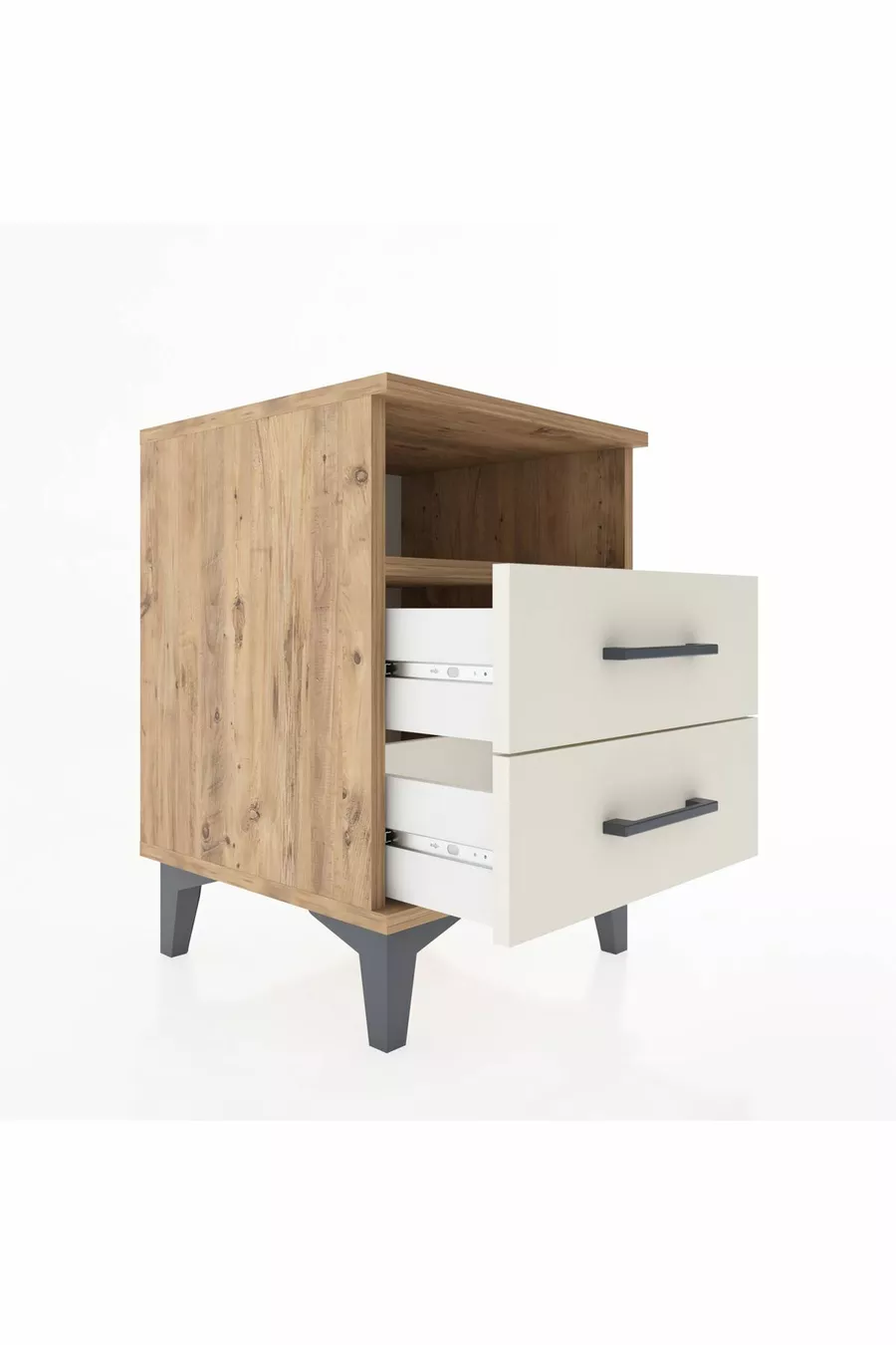 Commode Hyperion à une étagère et 2 tiroirs, pin et marbre d'ayta