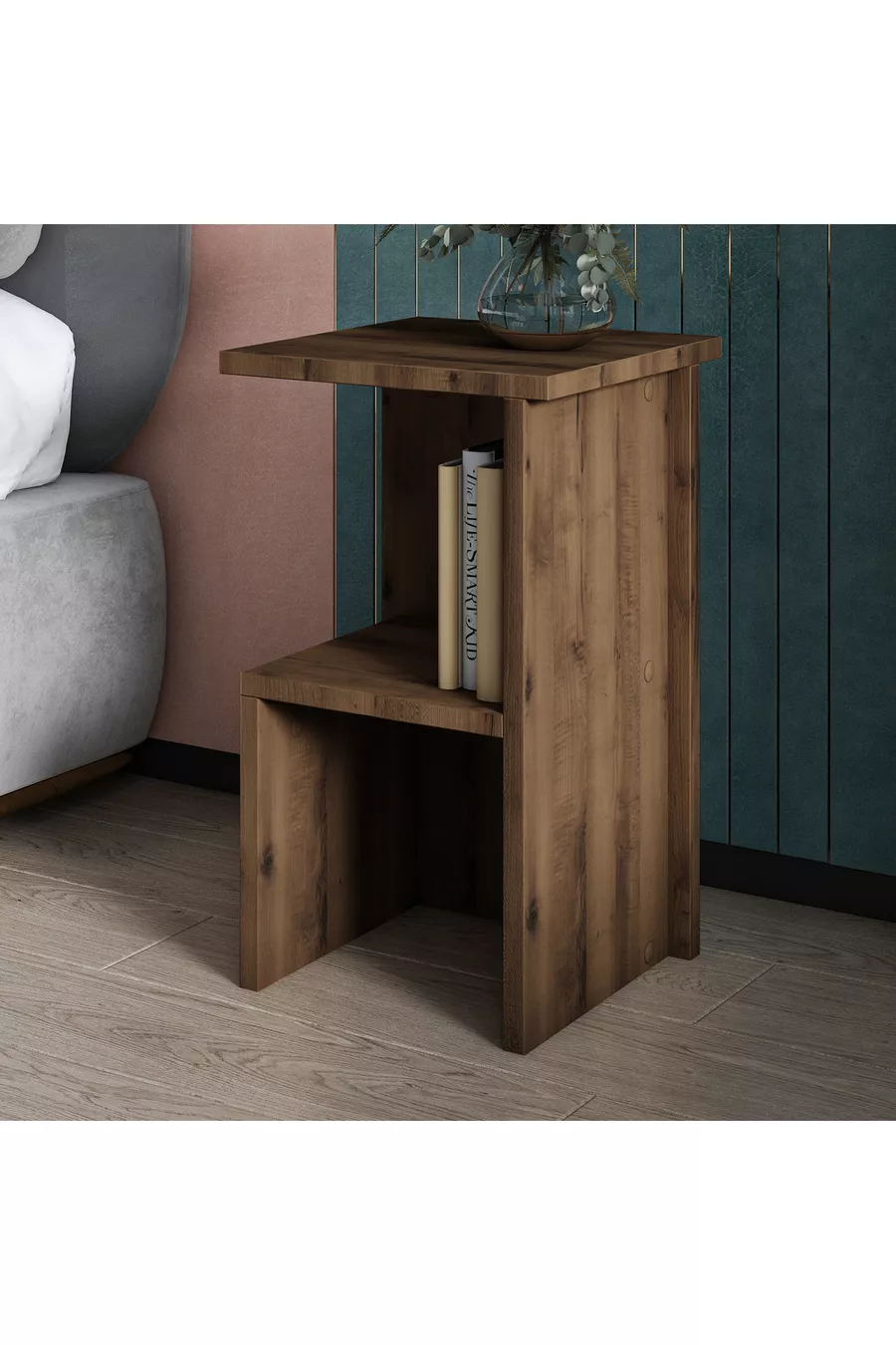 Roisin Modern Multipurpose Nightstand & Side Table Antique Walnut