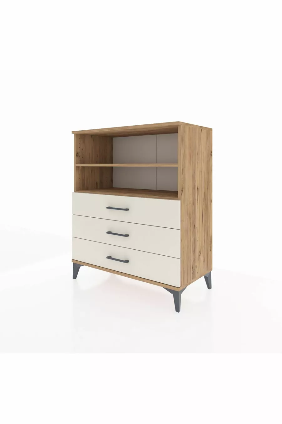 Commode Hyperion 2 étagères 3 tiroirs Pin-Pierre de lave
