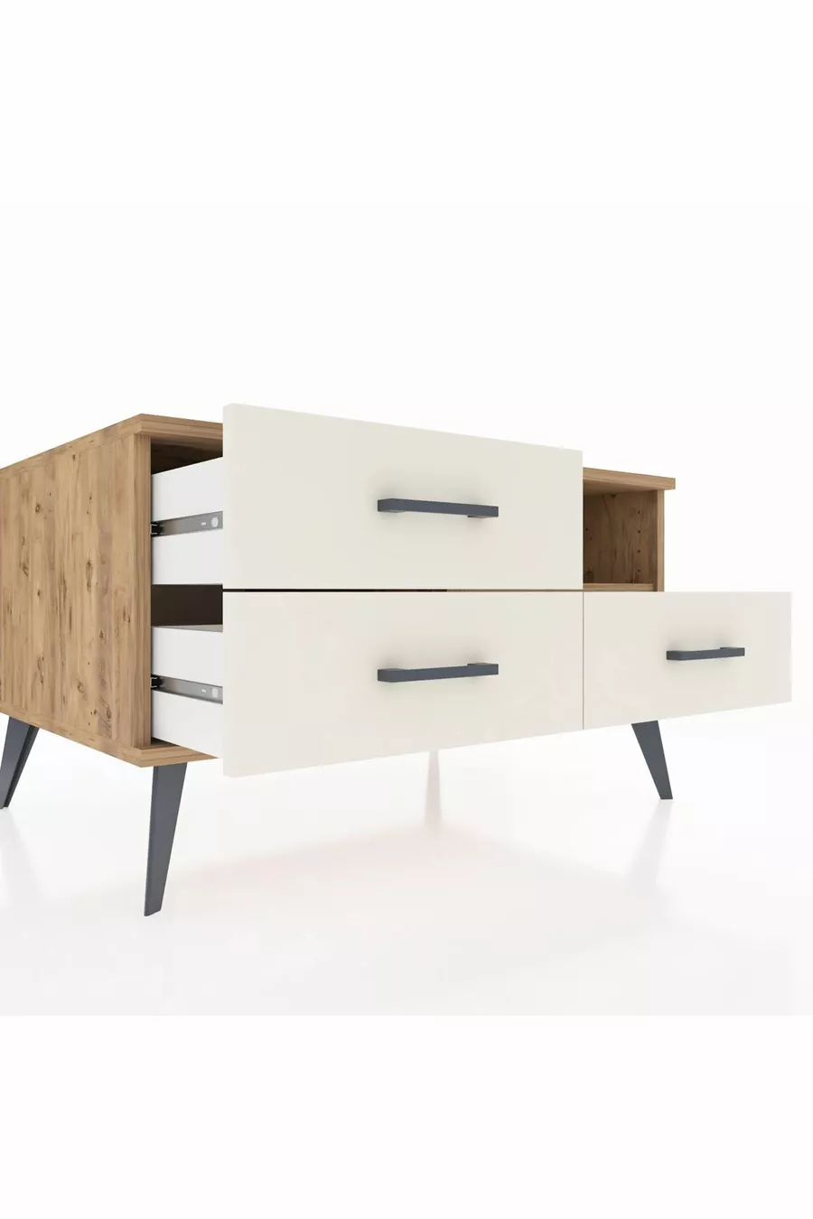 Commode Kronos à une étagère et trois tiroirs Pin-Pin/Marbre blanc