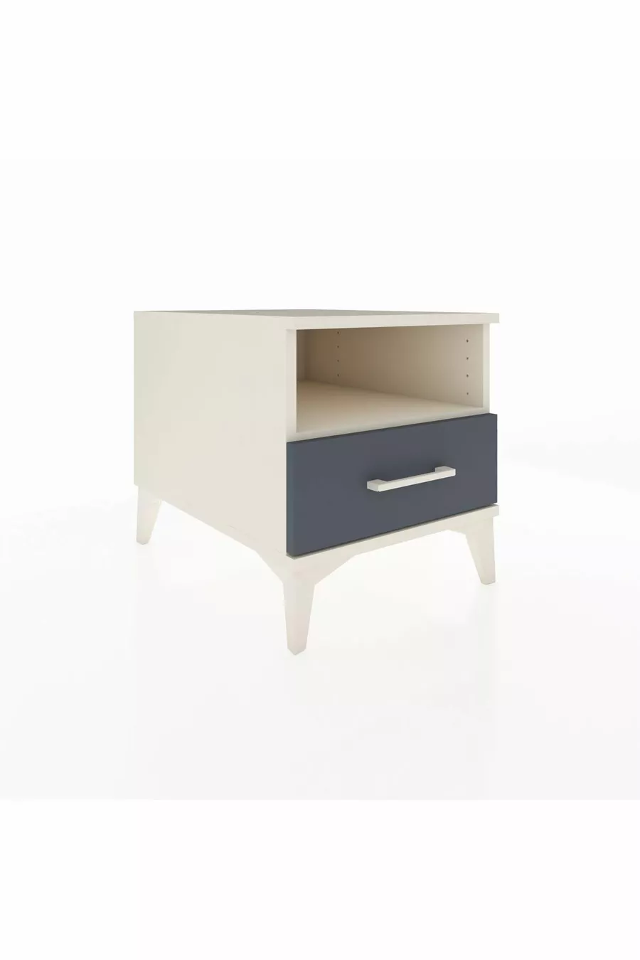 Comodino Kronos con un Ripiano e un Cassetto, Colore Pietra Luna-Antracite