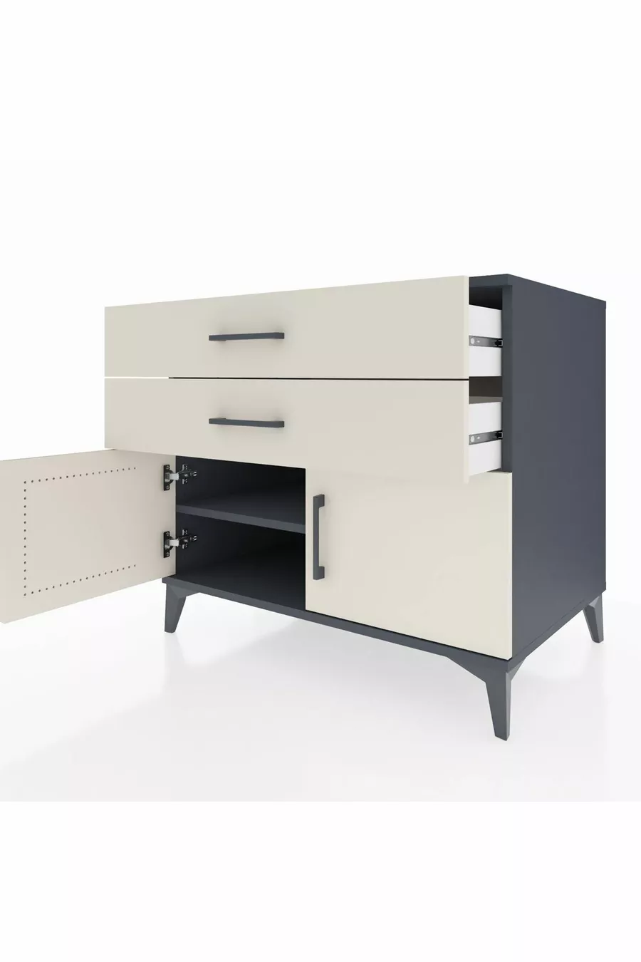 Commode Kronos avec une étagère, 2 tiroirs et 2 portes, anthracite-gris pierre