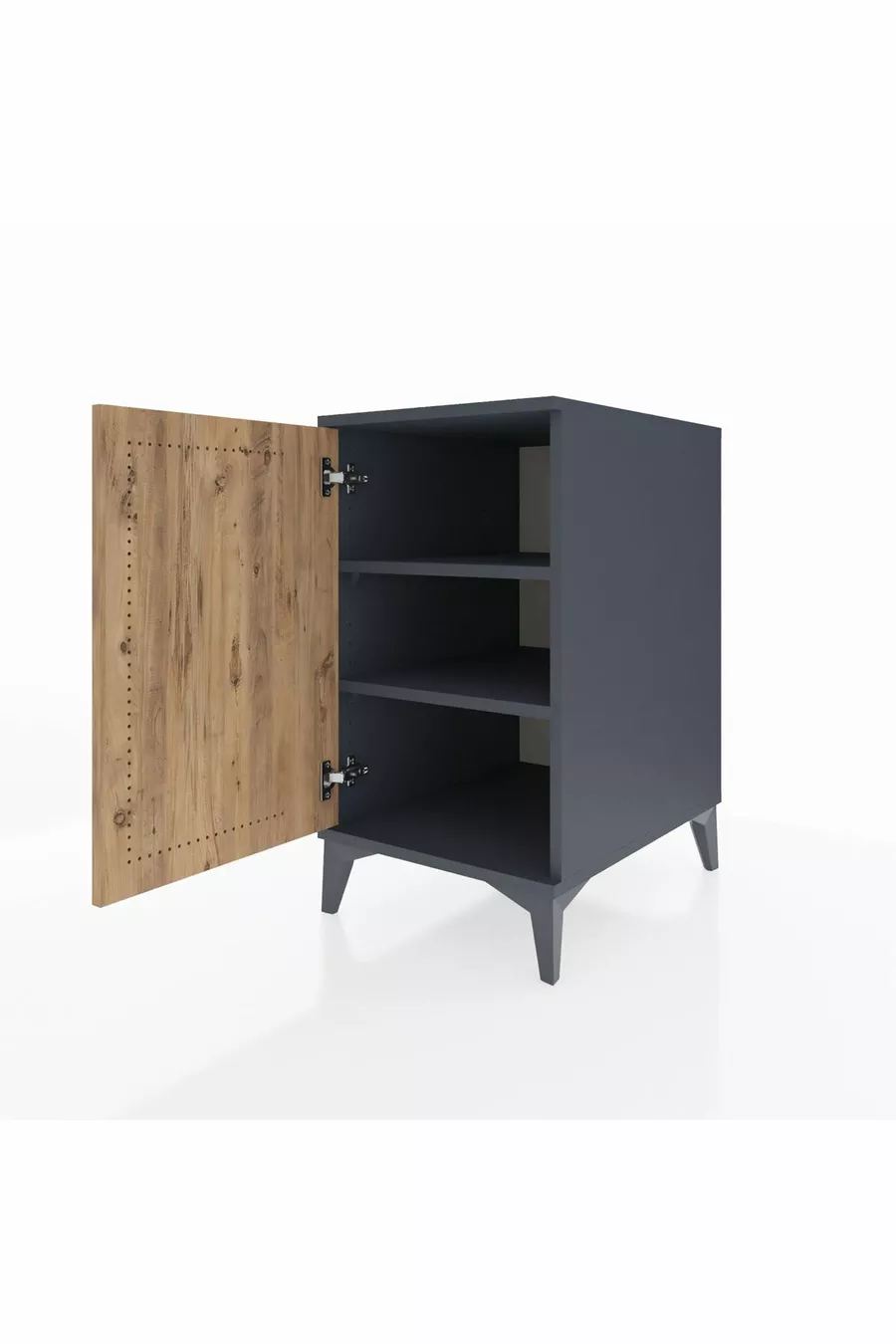 Table de chevet Kronos avec 2 étagères et 1 porte Anthracite-Épicéa