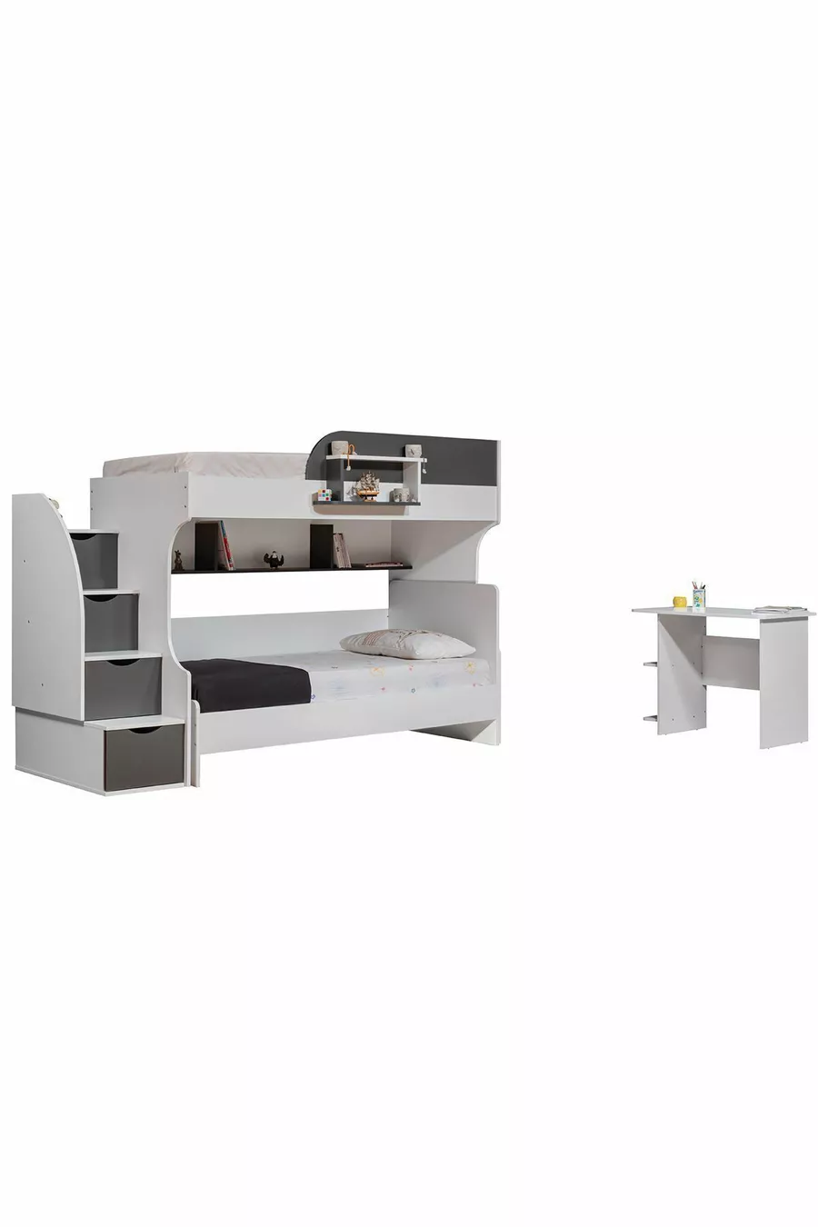 Etagenbett, Aura Etagenbett mit Schreibtisch, 2 Comfort-Matratzen