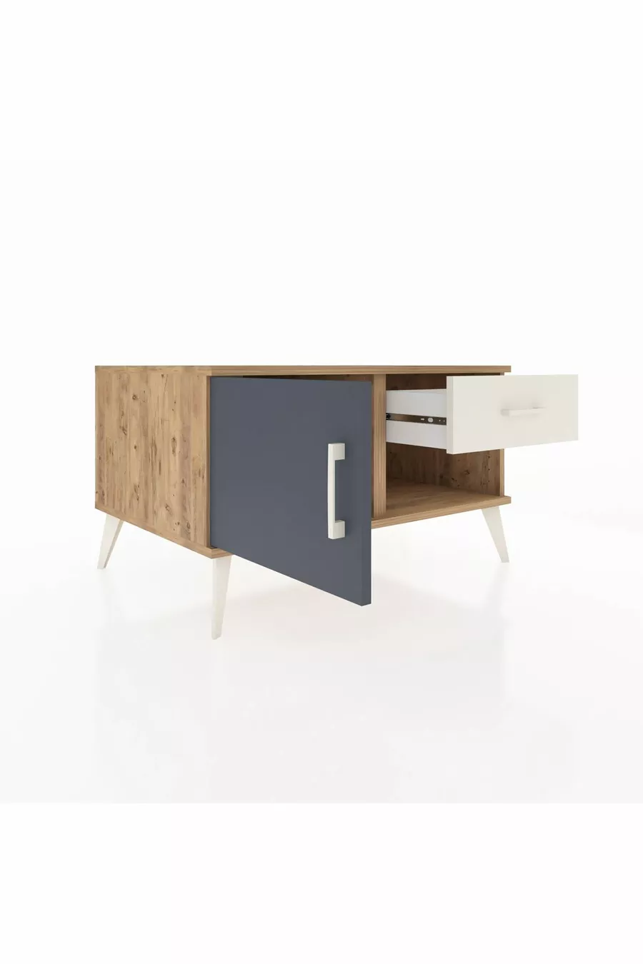 Commode Kronos avec une étagère, un tiroir et une porte, pin-anthracite/pierre de lune