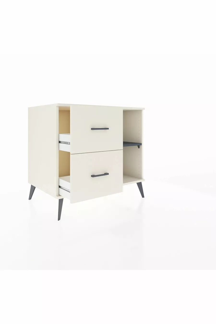 Commode Kronos à une étagère et 2 tiroirs, Pierre de lune-Anthracite/Pierre de lune