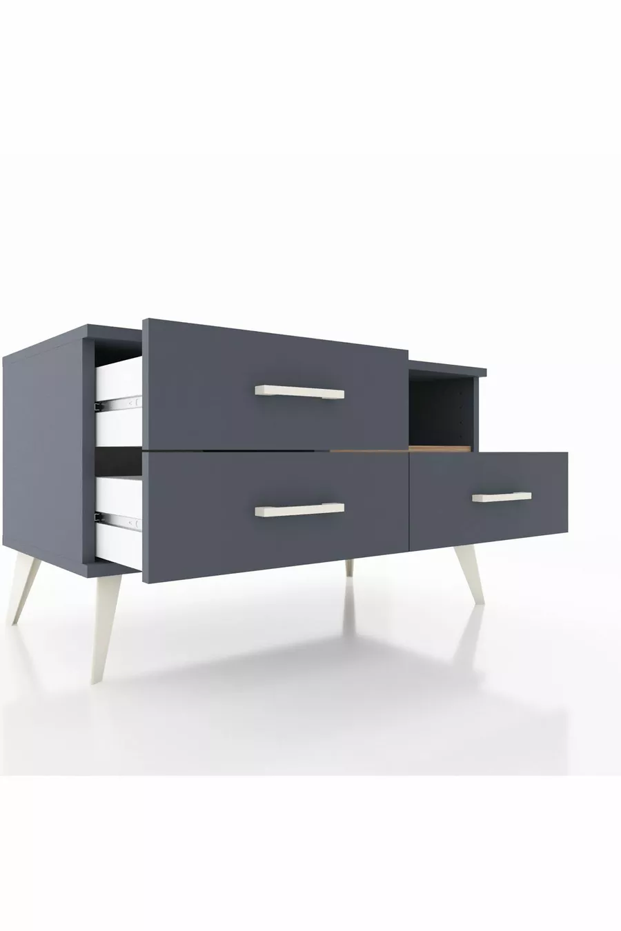 Commode Hyperion à une étagère et 3 tiroirs Anthracite-Sapin/Anthracite