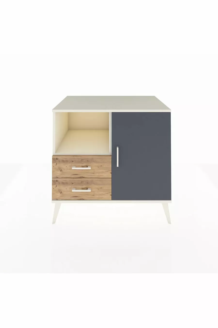 Commode Kronos à 2 étagères, 2 tiroirs, 1 porte, Pierre de lune-Anthracite/Pin