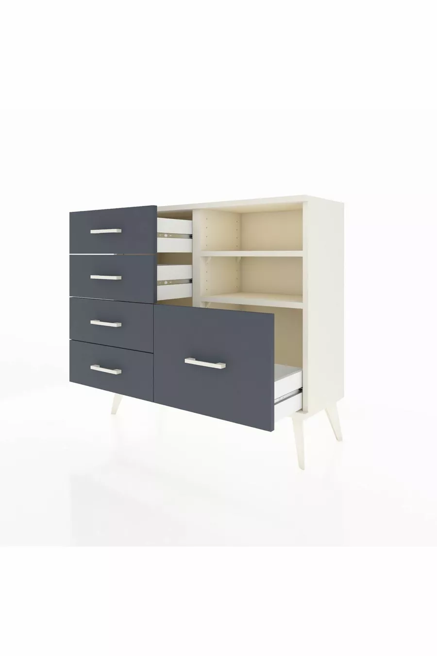 Commode Arges 2 étagères 5 tiroirs Pierre de lune / Anthracite
