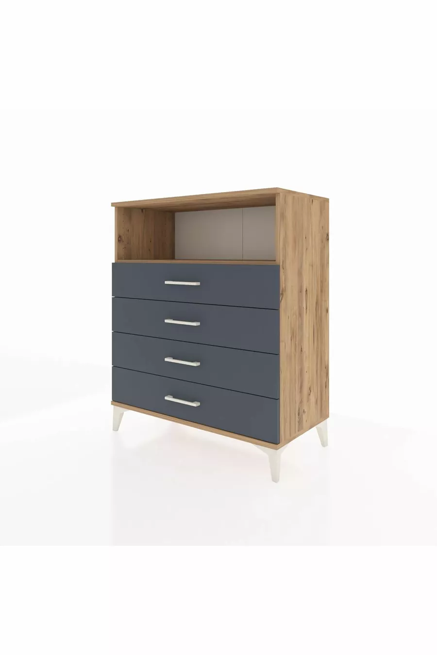 Commode Hyperion à un seul étagère et 4 tiroirs Pin-Anthracite