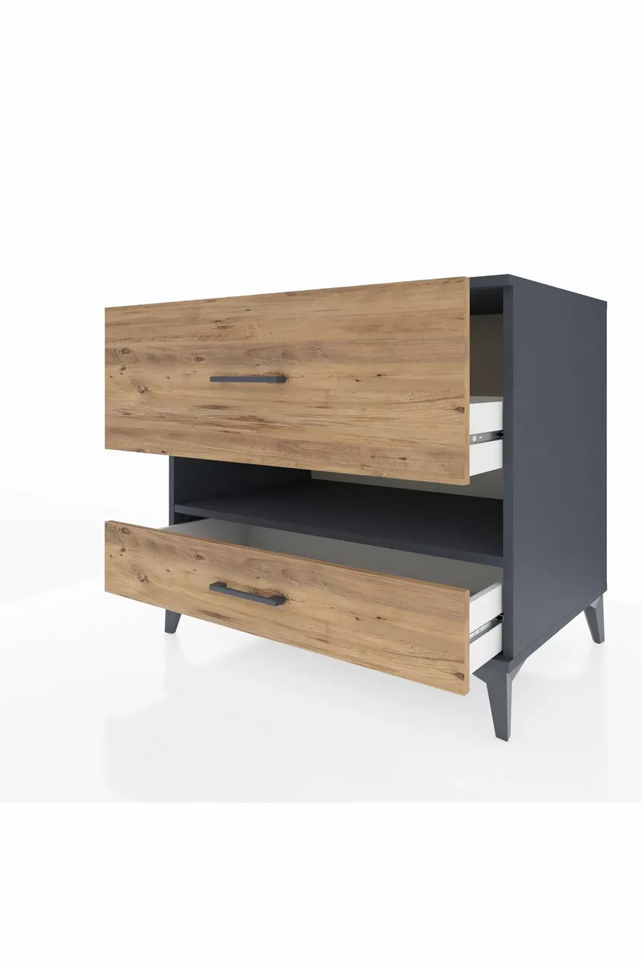 Kronos Dresser Single Shelf 2 Drawers Anthracite-Pine