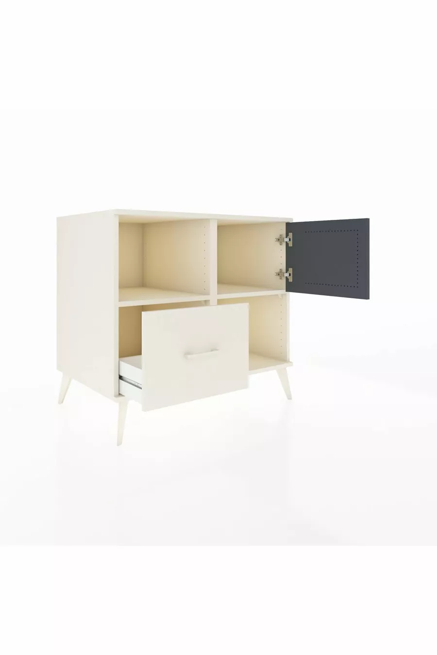 Commode Kronos avec 2 étagères, 1 tiroir et 1 porte, couleur Pierre de lune-Anthracite/Pierre de lune