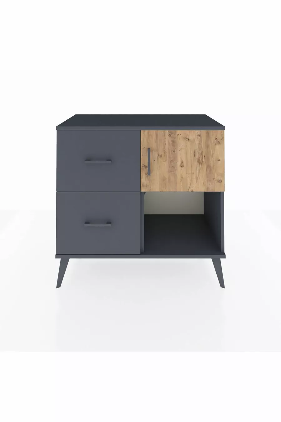 Commode Hyperion à une étagère, 2 tiroirs et une porte, Anthracite-Sapin/Anthracite