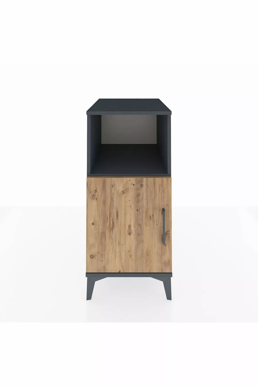 Table de chevet Kronos avec 2 étagères et 1 porte Anthracite-Épicéa