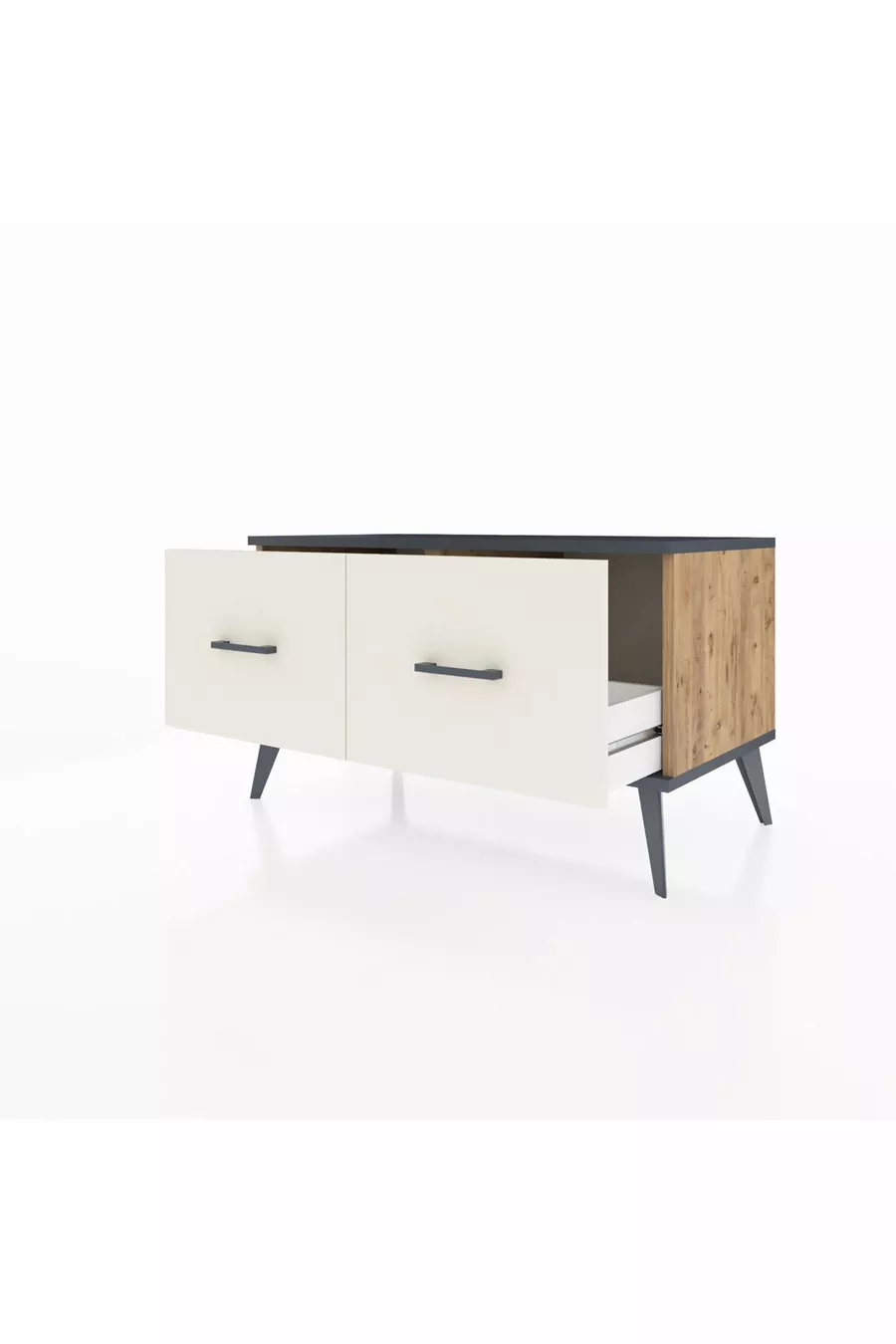 Commode Hyperion 2 tiroirs Pin-Anthracite/Gris pierre