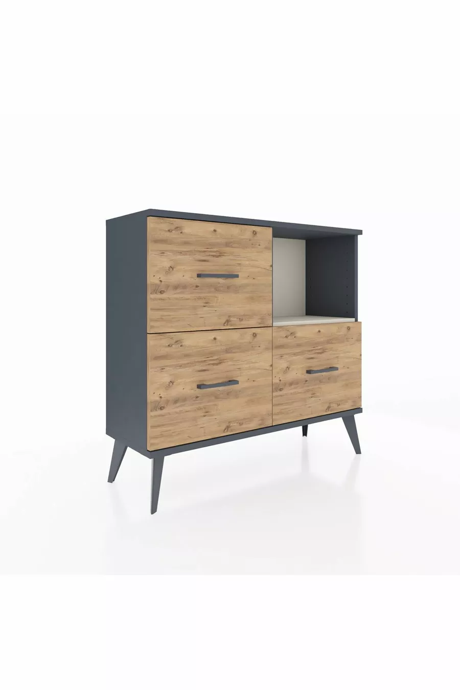 Comò Arges con Un Ripiano e 3 Cassetti Antracite-Color Pietra/ Pino