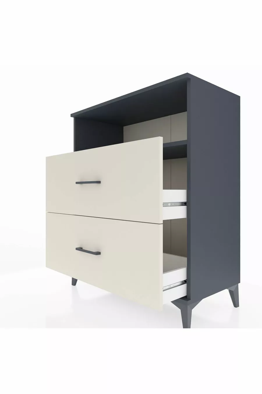 Commode Hyperion à une étagère et 2 tiroirs Anthracite-Pierre de Lune