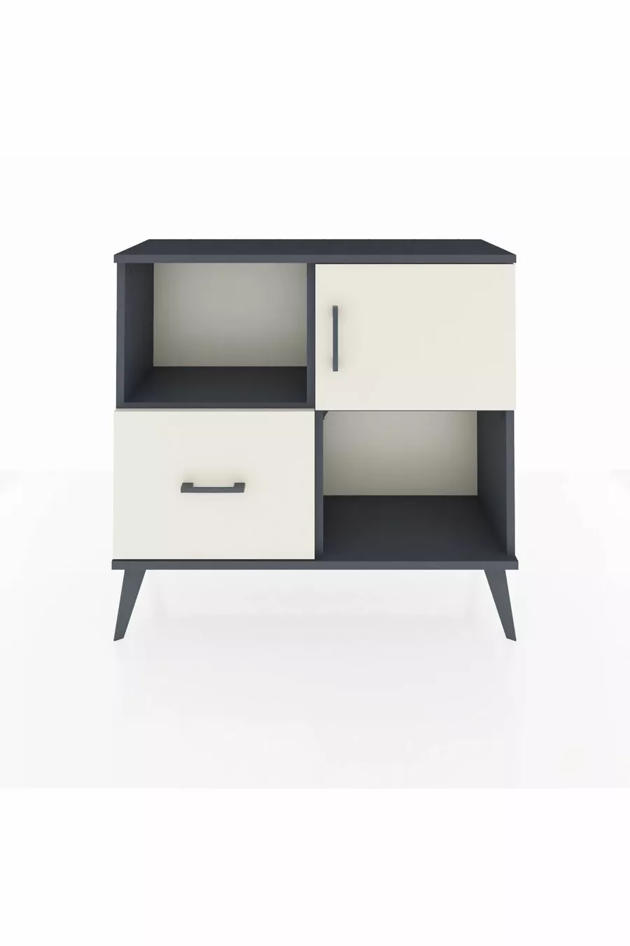 Commode Arges avec 2 étagères, 1 tiroir et 1 porte, Anthracite-Pierre de lune
