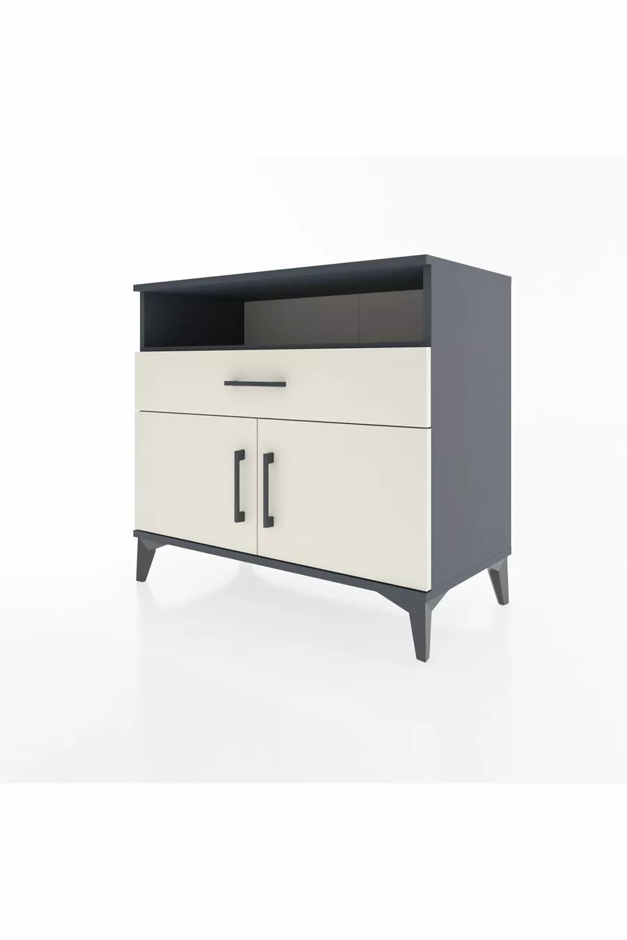 Commode Hyperion à une étagère, un tiroir et deux portes, Anthracite-Patine de pierre