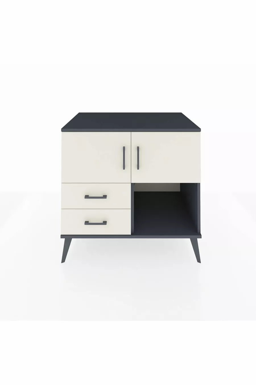 Commode Kronos avec 2 étagères, 2 tiroirs et 2 portes Anthracite-Pierre de lune