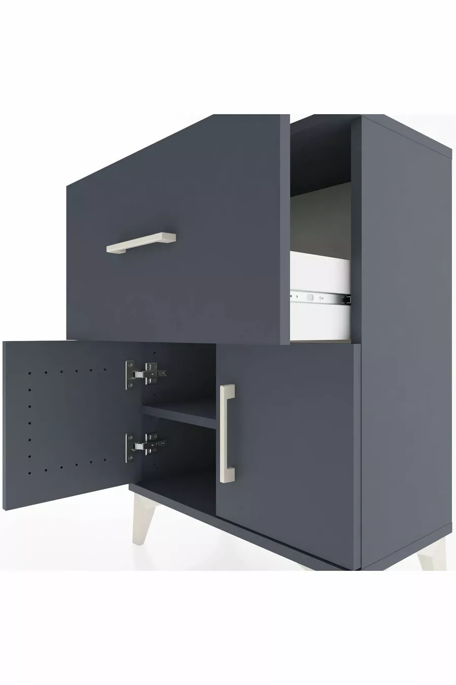 Table de chevet Arges avec une étagère, un tiroir et deux portes, Anthracite-Anthracite