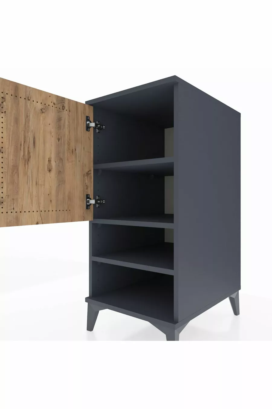 Table de chevet Kronos avec 3 étagères et 1 porte Anthracite-Épicéa