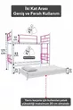 Koza Etagenbett mit Bettfunktion für 3 Personen, Dunkelrosa Metallbett
