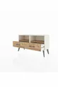 Commode Arges avec 2 étagères et 2 tiroirs, couleur Pierre de Lune-Pin