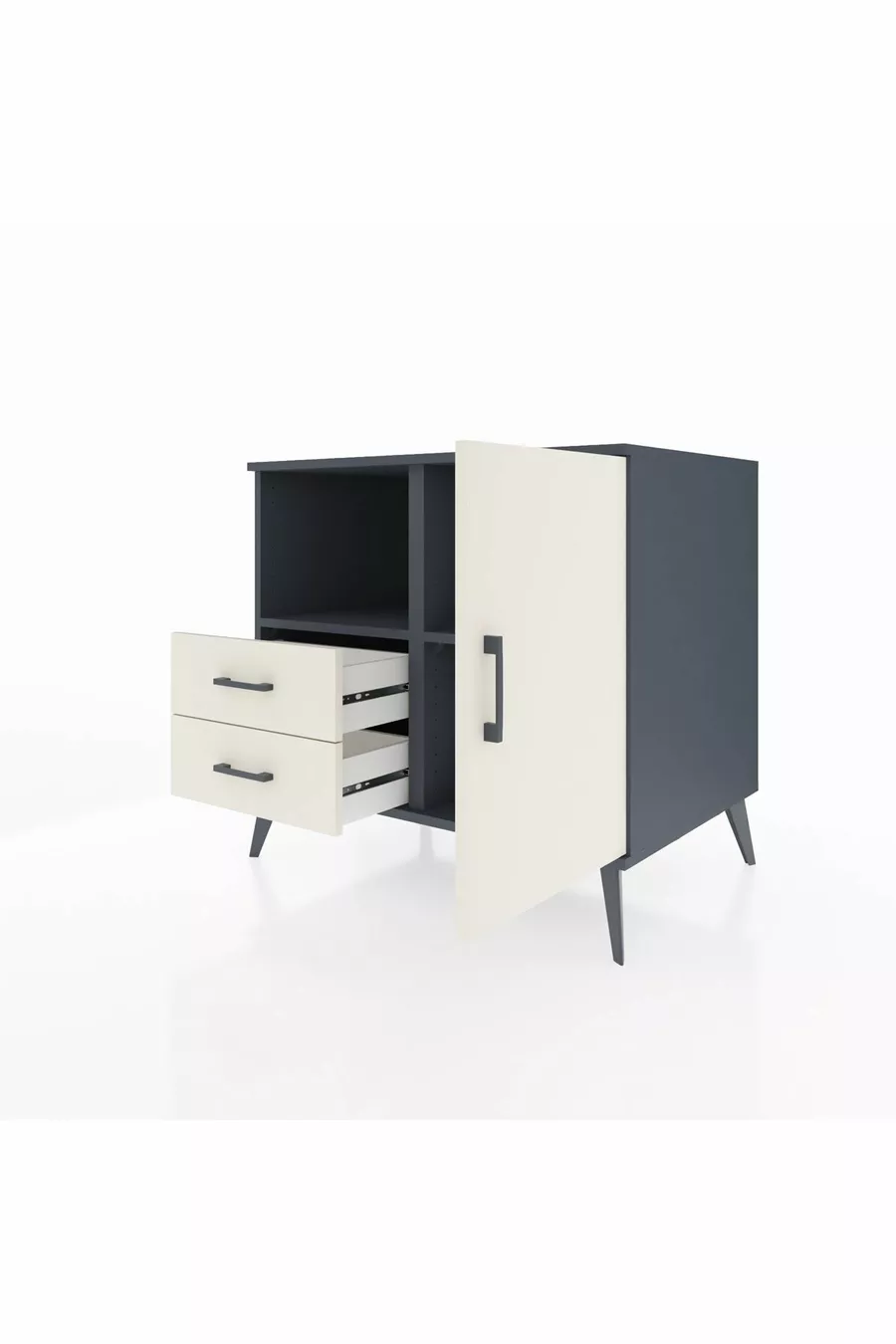 Commode Kronos avec 2 étagères, 2 tiroirs et 1 porte, Anthracite-Pierre de lune