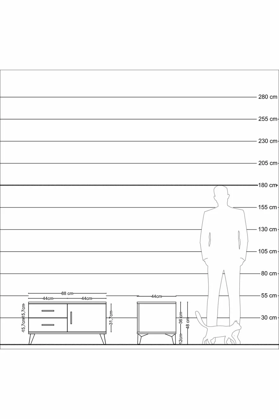 Hyperion Dressoir Met Eén Plank, 2 Lades En Eén Deur Agaatkleur-Dennen/Antraciet