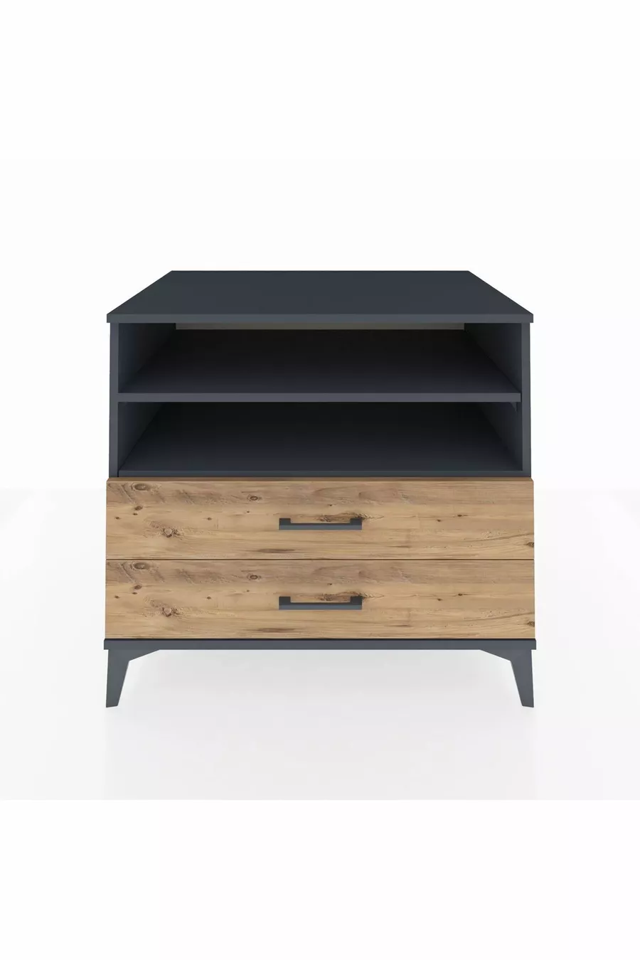 Commode Kronos 2 étagères 2 tiroirs Anthracite-Bois de pin