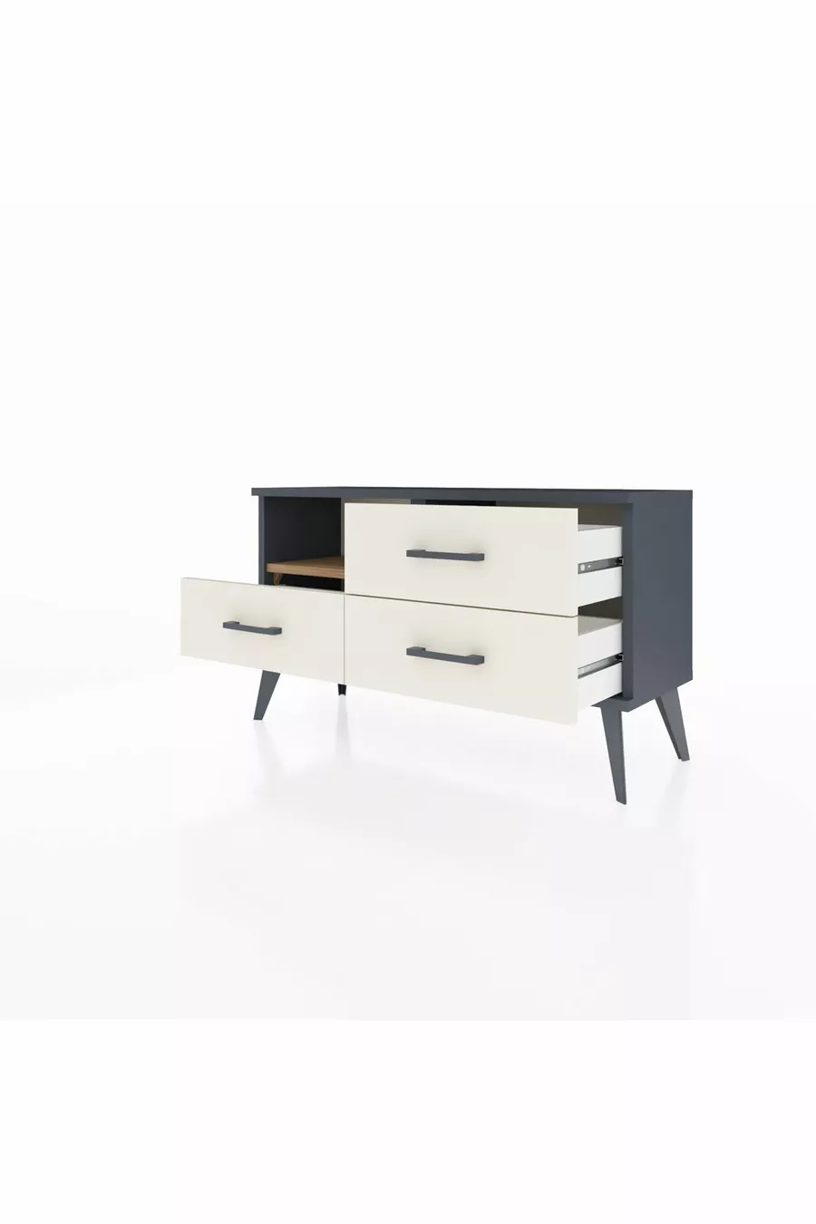 Commode Arges à une étagère et trois tiroirs Anthracite-Pin/Marbre