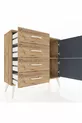 Commode Arges avec une seule étagère, 4 tiroirs et 2 portes, Pin-Anthracite/Pin