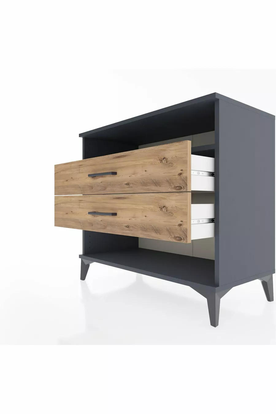 Commode Hyperion à une étagère et 2 tiroirs Anthracite-Pin