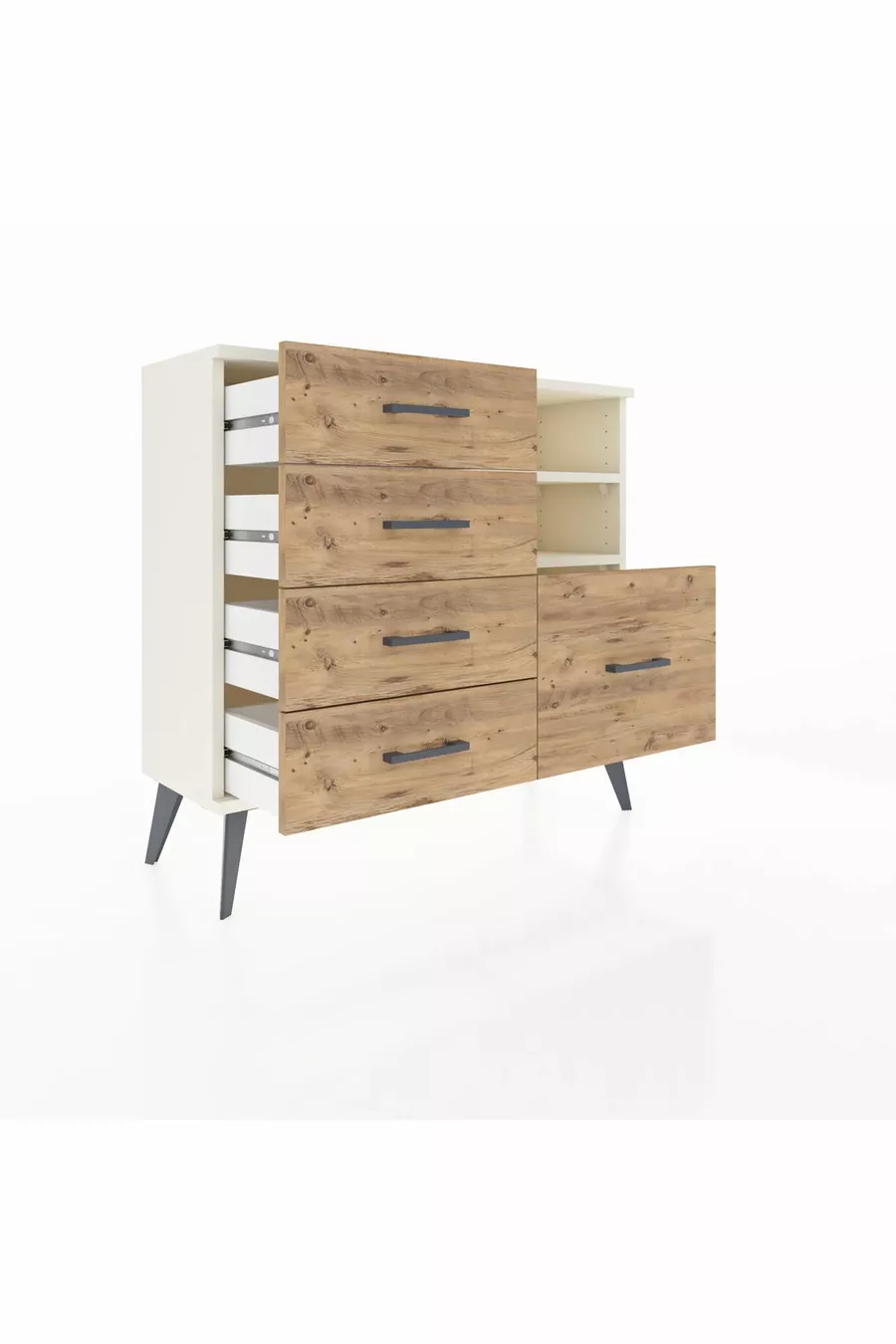 Comò Arges con 2 Ripiani e 5 Cassetti Alabastro/Abete