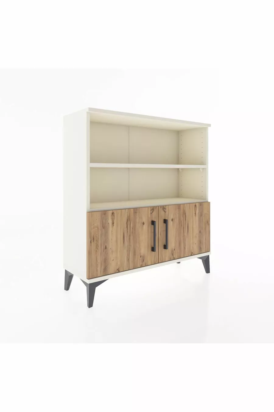 Commode Arges 3 étagères 2 portes Pierre de lune-Pin