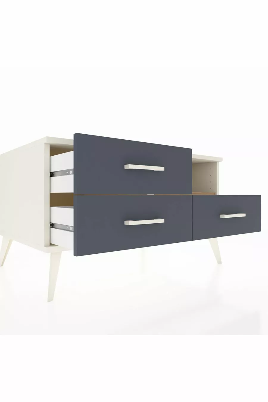 Commode Kronos à une étagère et trois tiroirs, Pierre de lune-Pin/Anthracite