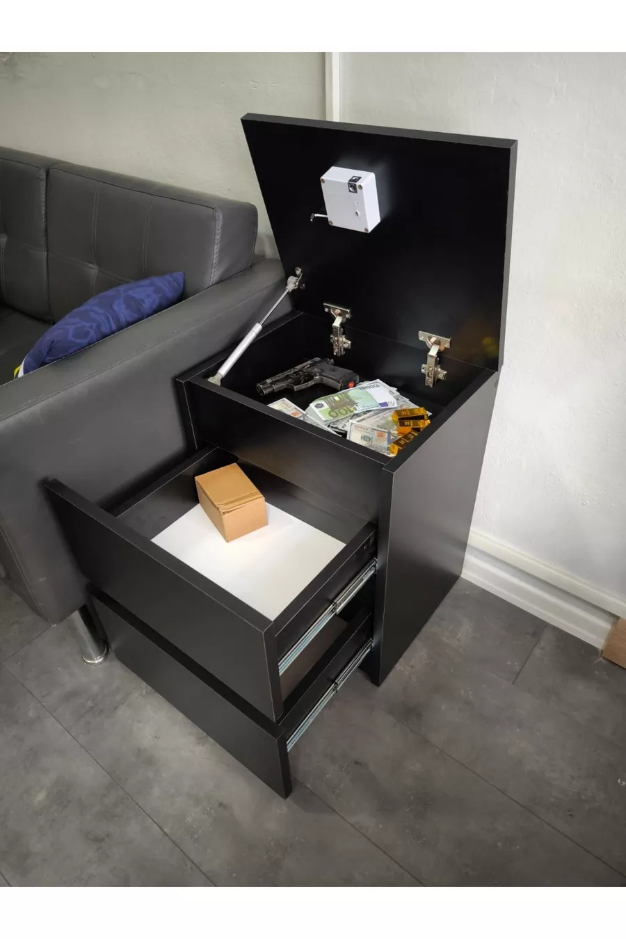 Comodino con Scomparto Segreto e Serratura RFID (NON RICHIEDE MONTAGGIO)